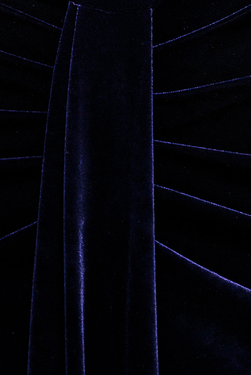 Goddiva Off Shoulder Bardot Draped Velvet Maxi Dress - Indigo
