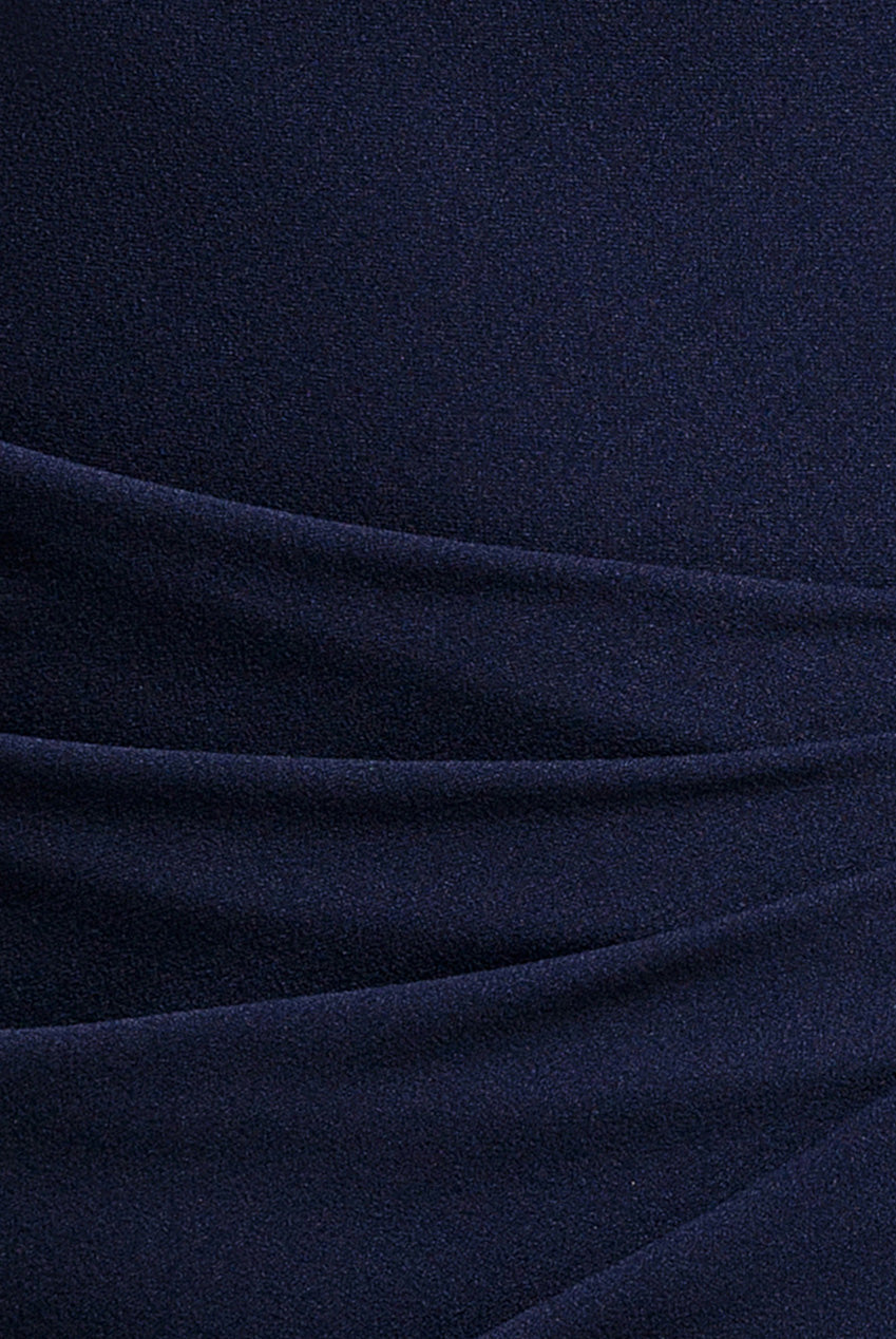 Goddiva Asymmetric One Shoulder Front Split Scuba Crepe Maxi Dress - Navy Blue