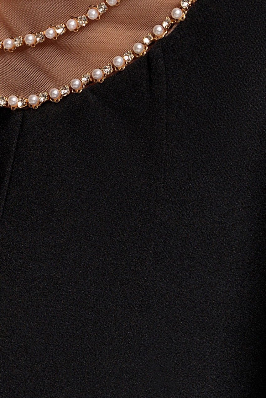 Goddiva Diamante Pearl Neck Scuba Crepe Sleeveless Maxi Dress - Black
