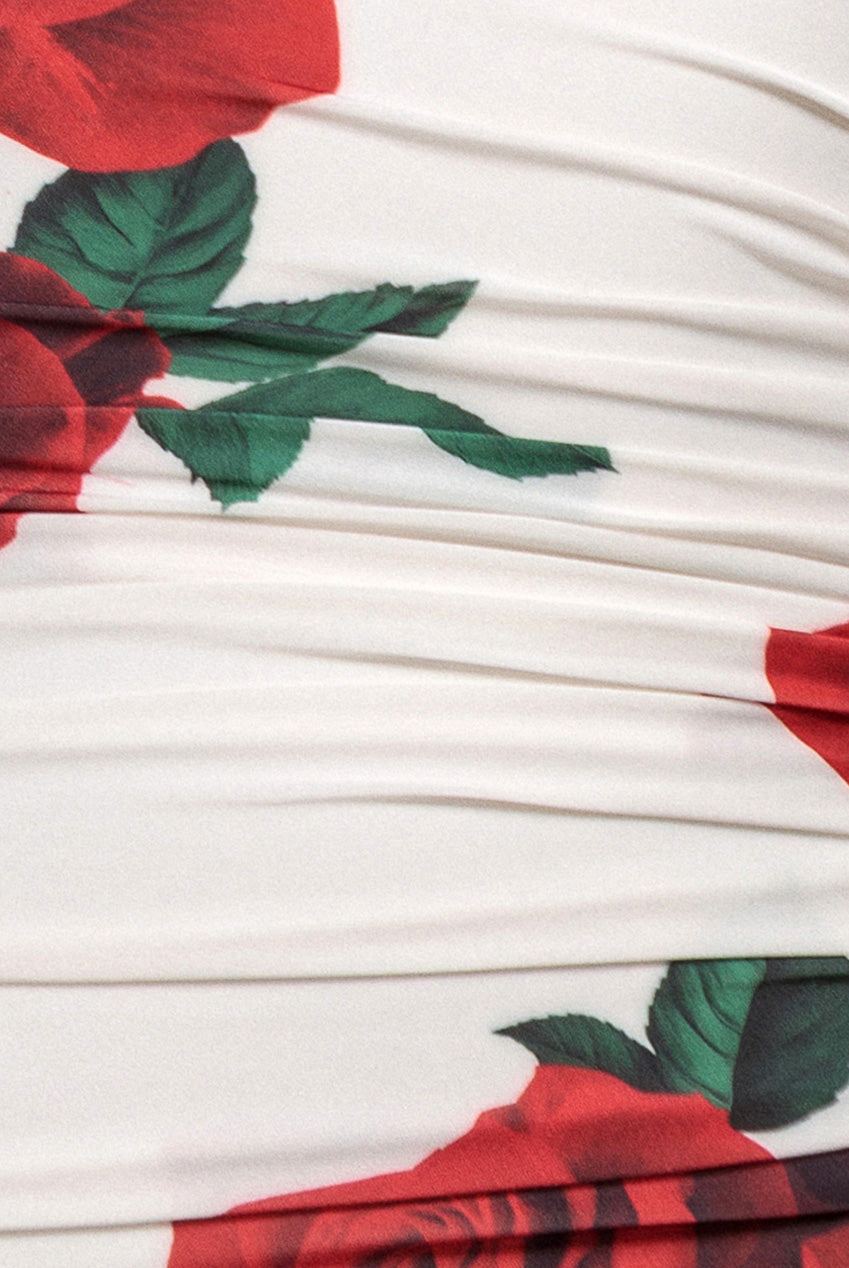 Goddiva Floral Halter Neck Empire Waist Gathered Maxi Dress - Rose Print