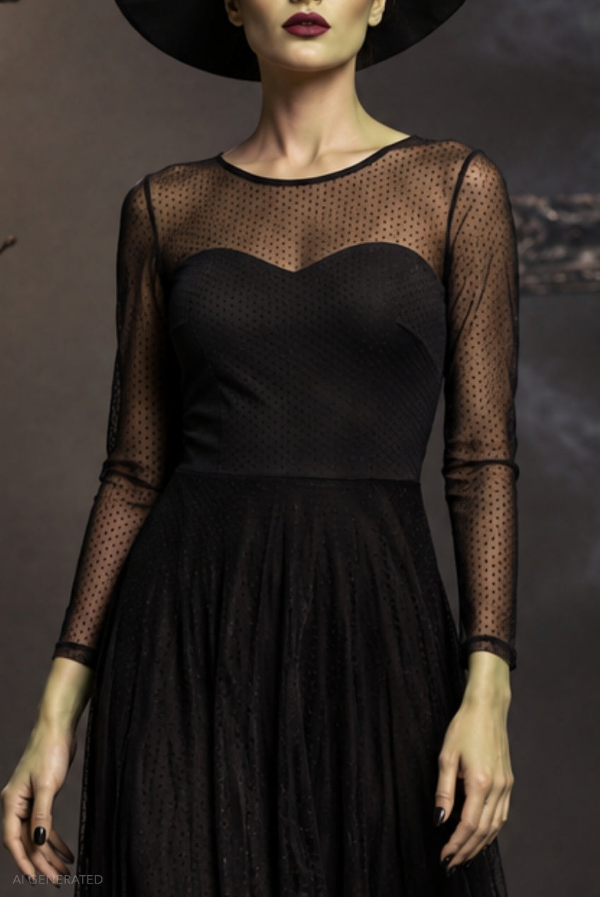 Goddiva Long Sleeve Maxi Dress Elphaba-Inspired Halloween Costume - Black
