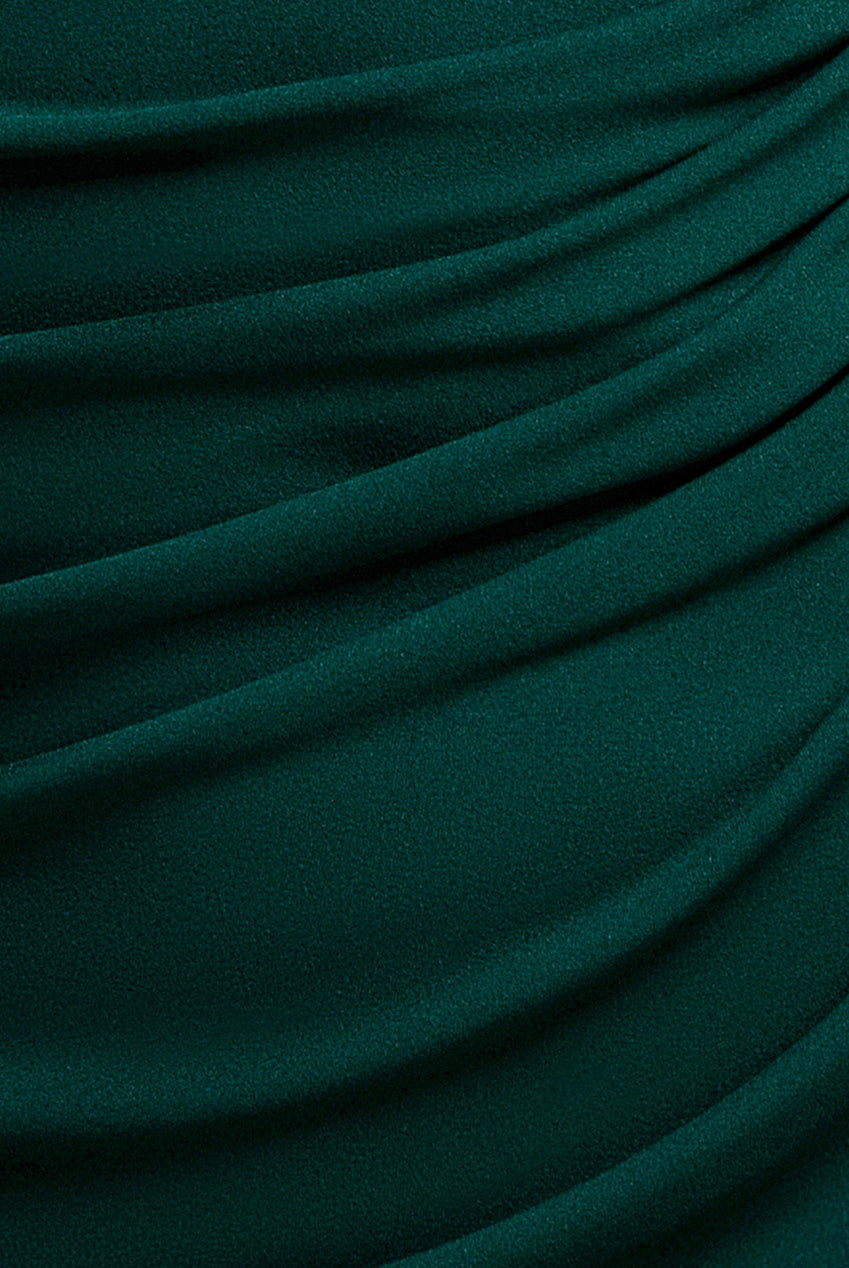 Goddiva Pleated Asymmetric Bodice  Mermaid Maxi Dress - Emerald Green