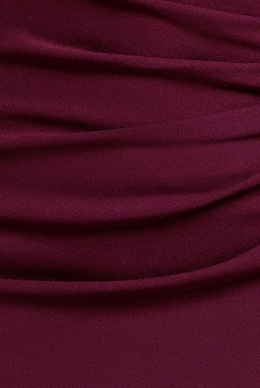 Goddiva Pleated Asymmetric Bodice  Mermaid Maxi Dress - Plum