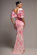 Goddiva Printed Off Shoulder Satin Bow Back Maxi Dress - Blush Pink