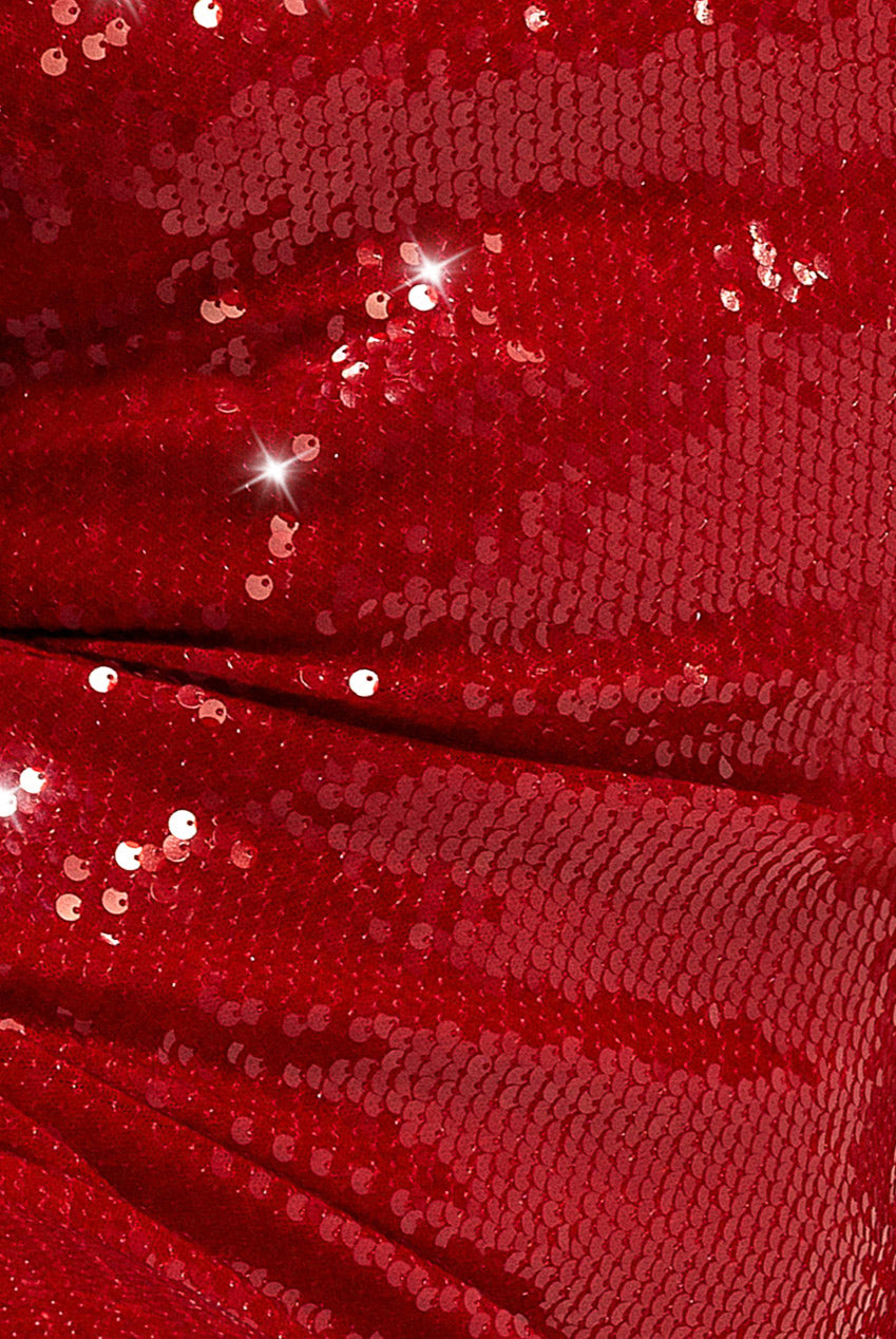 Goddiva Sleeveless Square Neck Sequin Mermaid Maxi Dress - Red