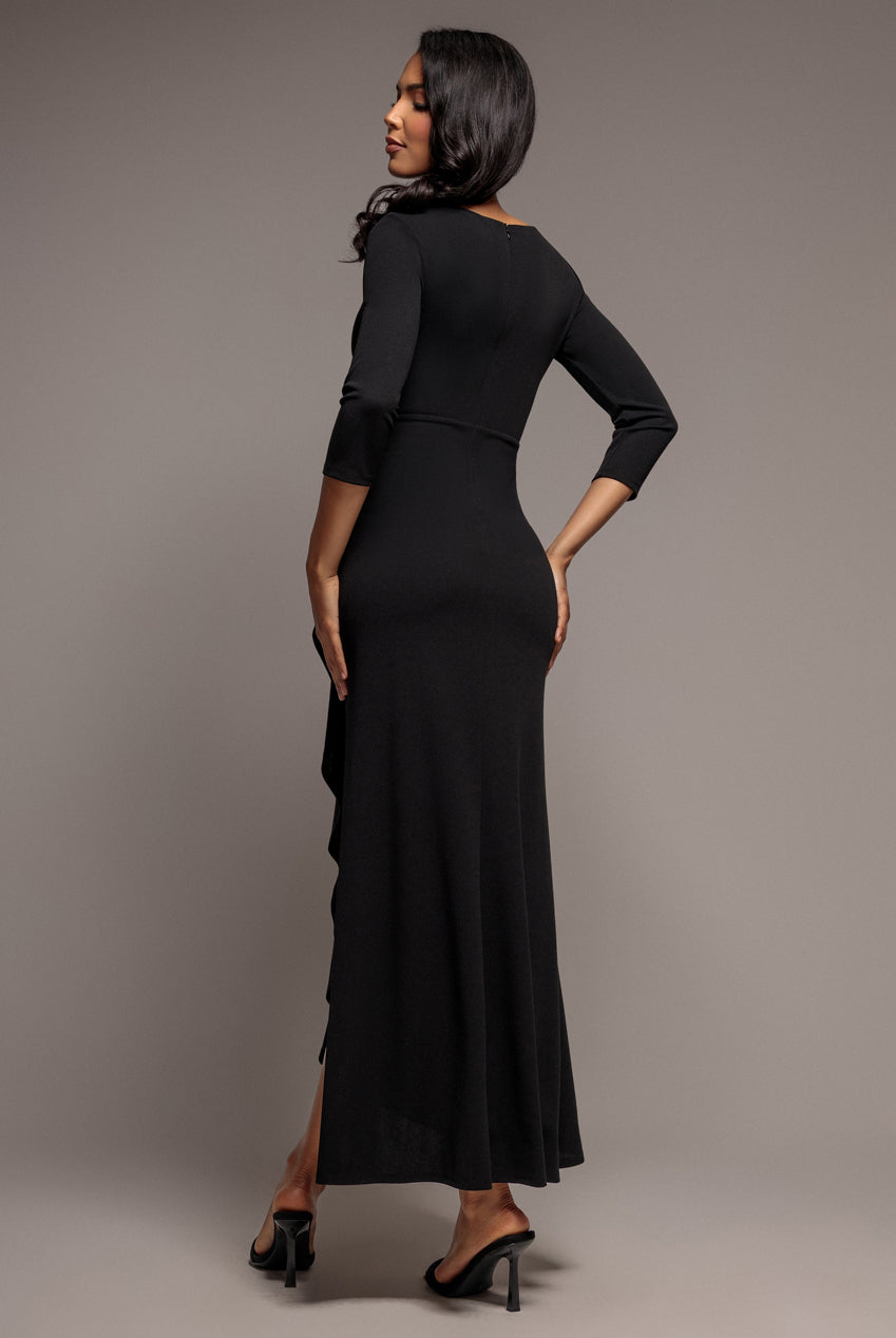Goddiva Front Wrap Asymmetric Hem Scuba Maxi Dress - Black