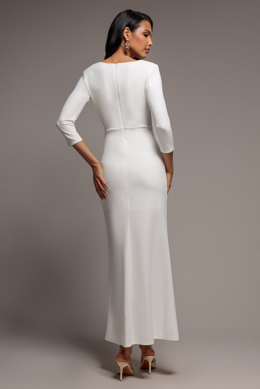 Goddiva Front Wrap Asymmetric Hem Scuba Maxi Dress - White