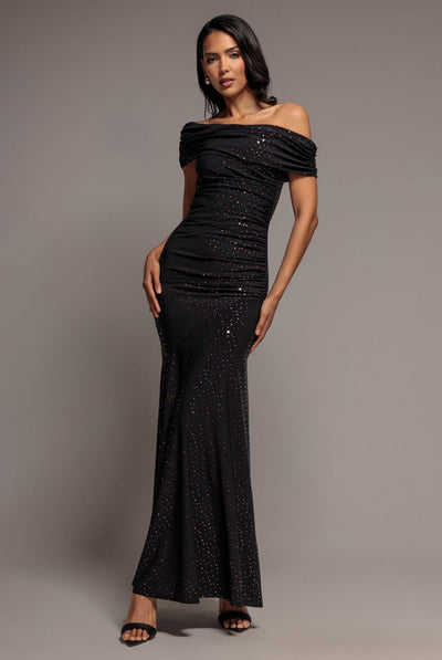 Blackcopper - Goddiva One Shoulder Fit And Flare Sequin Maxi Dress - Black Copper