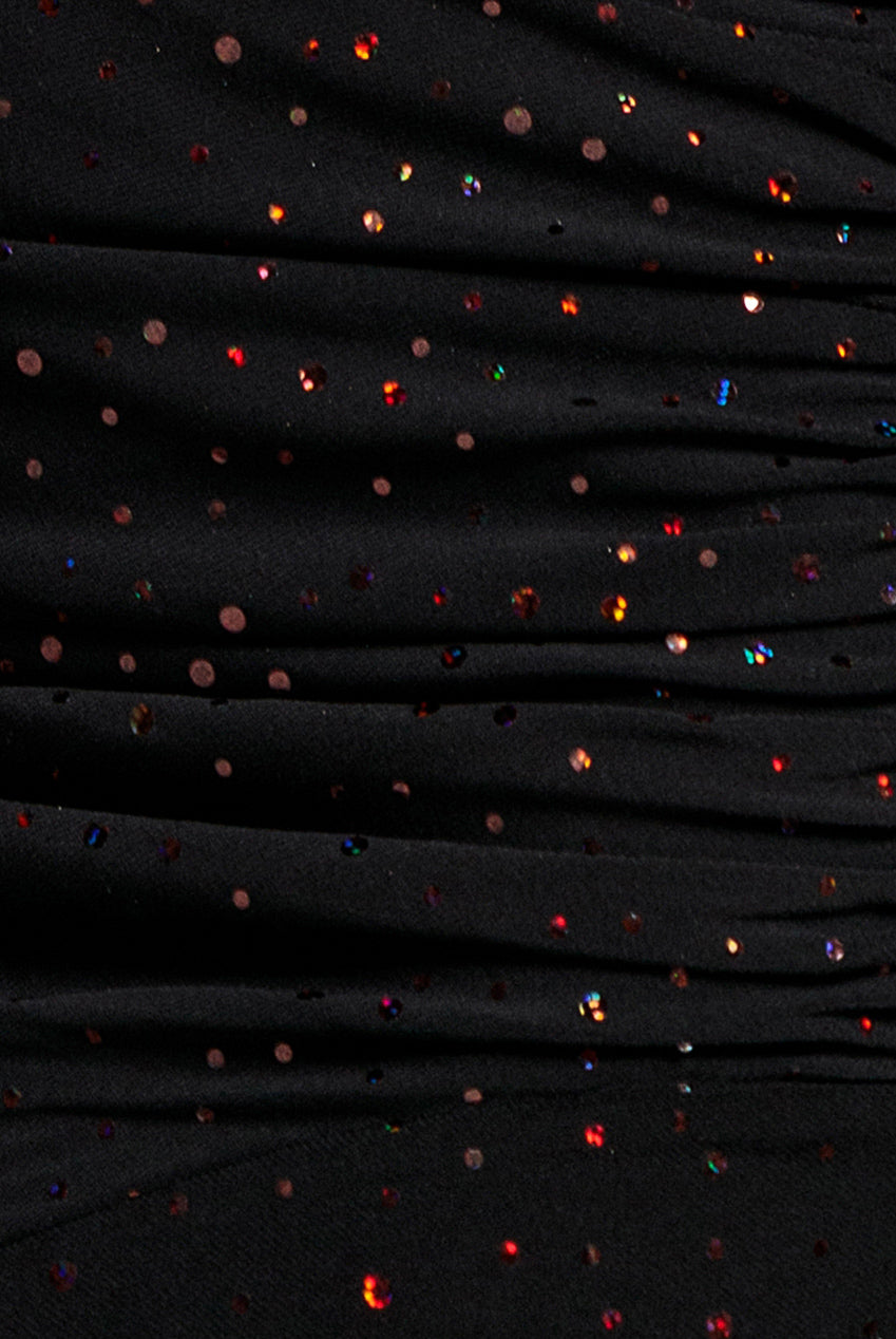 Goddiva One Shoulder Fit And Flare Sequin Maxi Dress - Black Copper