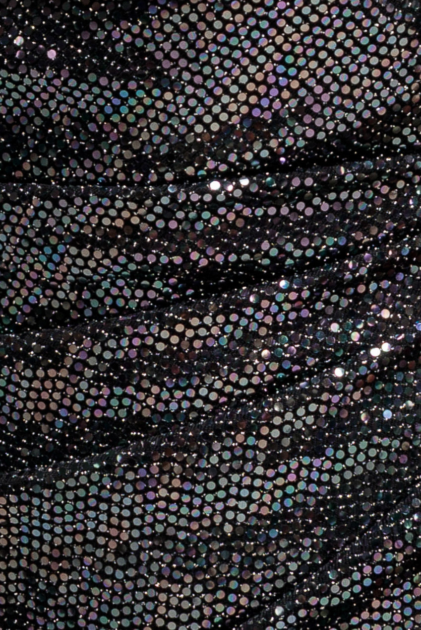 Goddiva Asymmetric One Shoulder Front Split Sequin Maxi Dress - Black Multi