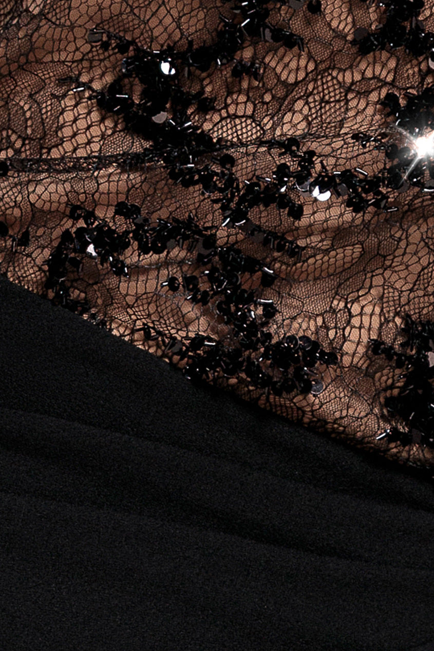 Goddiva Kimono Sleeve Lace-Scuba Crepe Mermaid Maxi Dress - Black