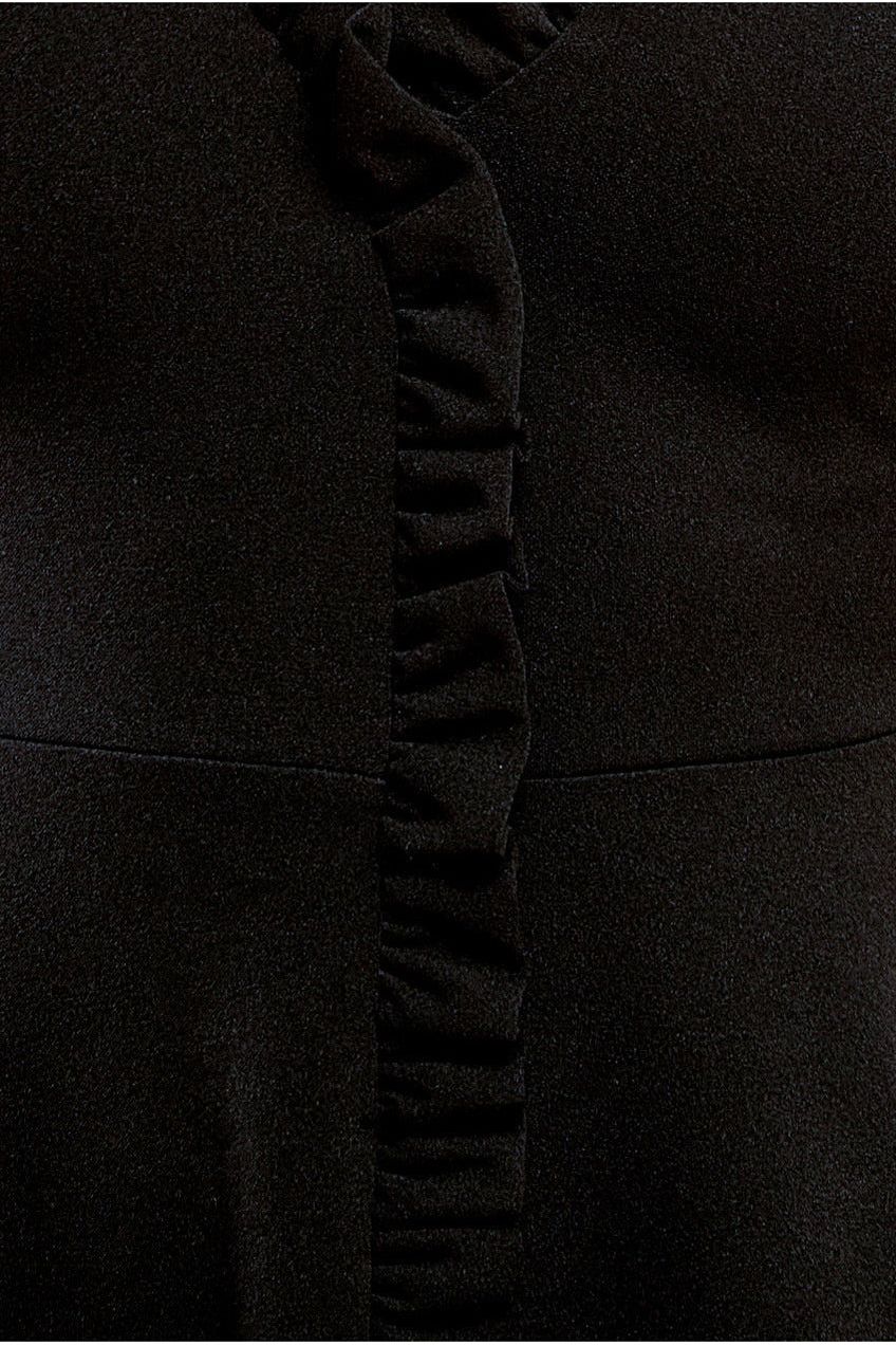 Goddiva Front Frill Flared Scuba Midi Dress - Black