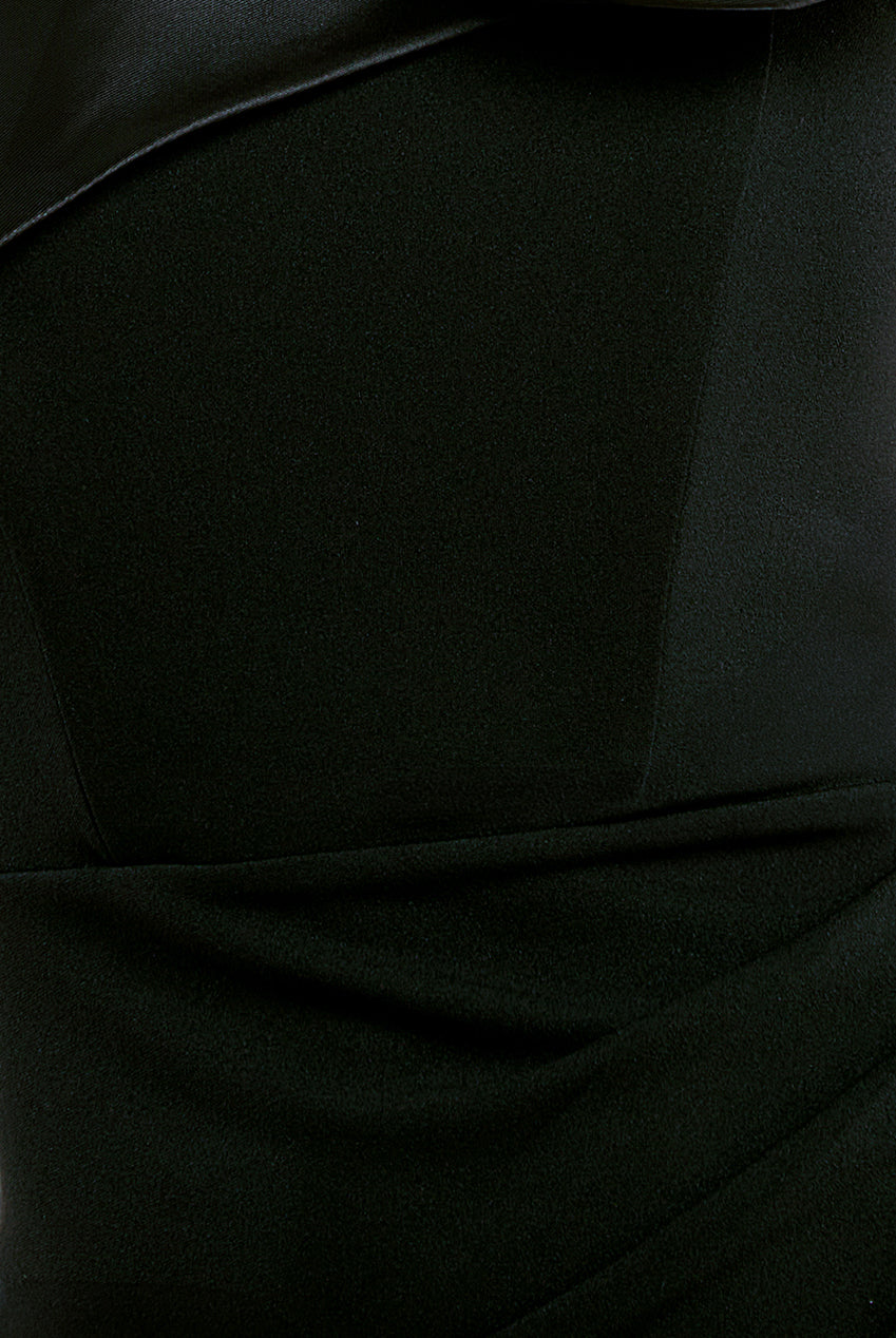 Goddiva Satin Corsage Scuba Crepe Maxi Dress - Black