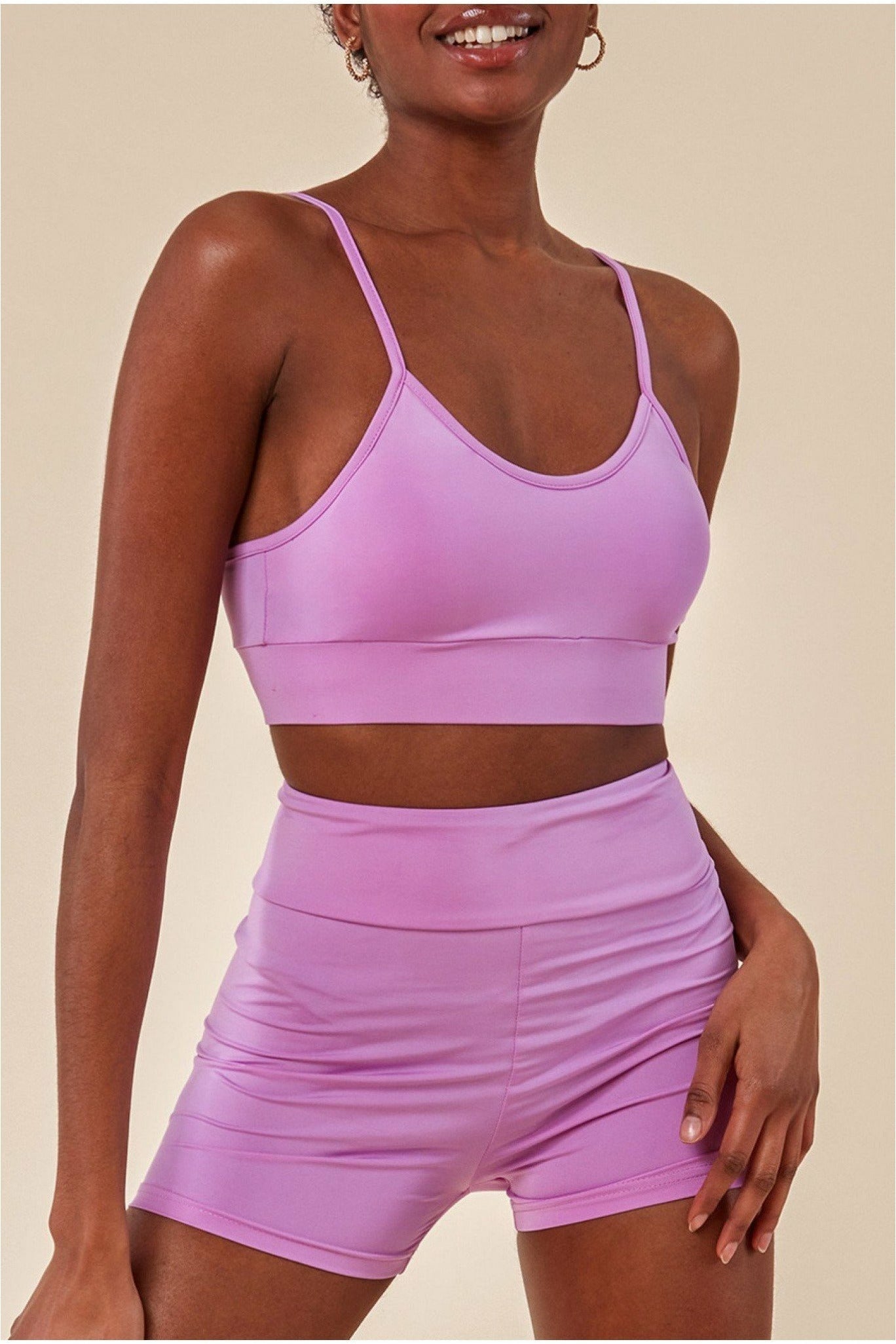 Cosmochic Cropped Bralette & Cycle Short Set - Purple