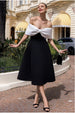 Goddiva Bow Off The Shoulder A Line Midi Dress - Black Cream