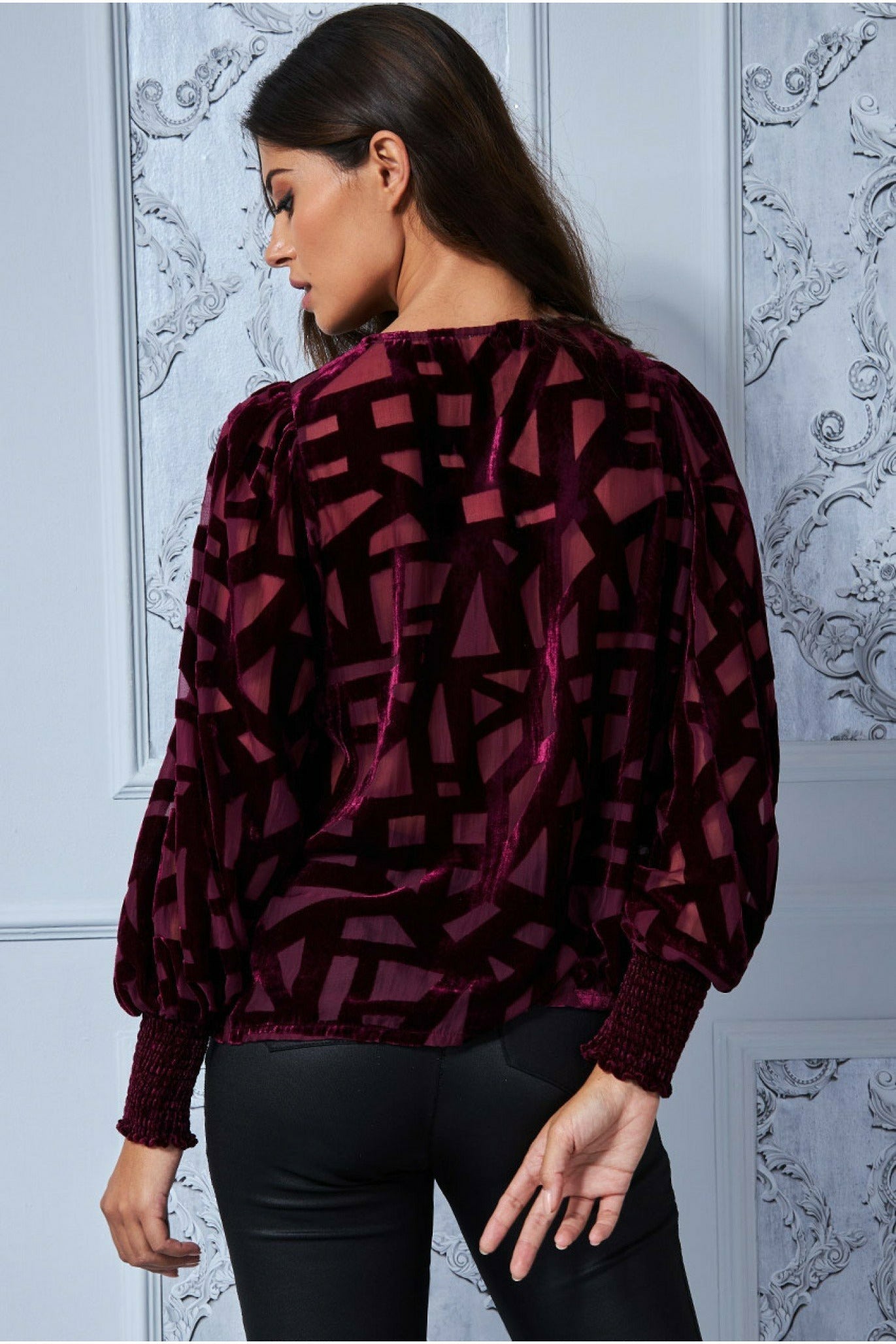 Goddiva Burnout Pattern Top - Wine