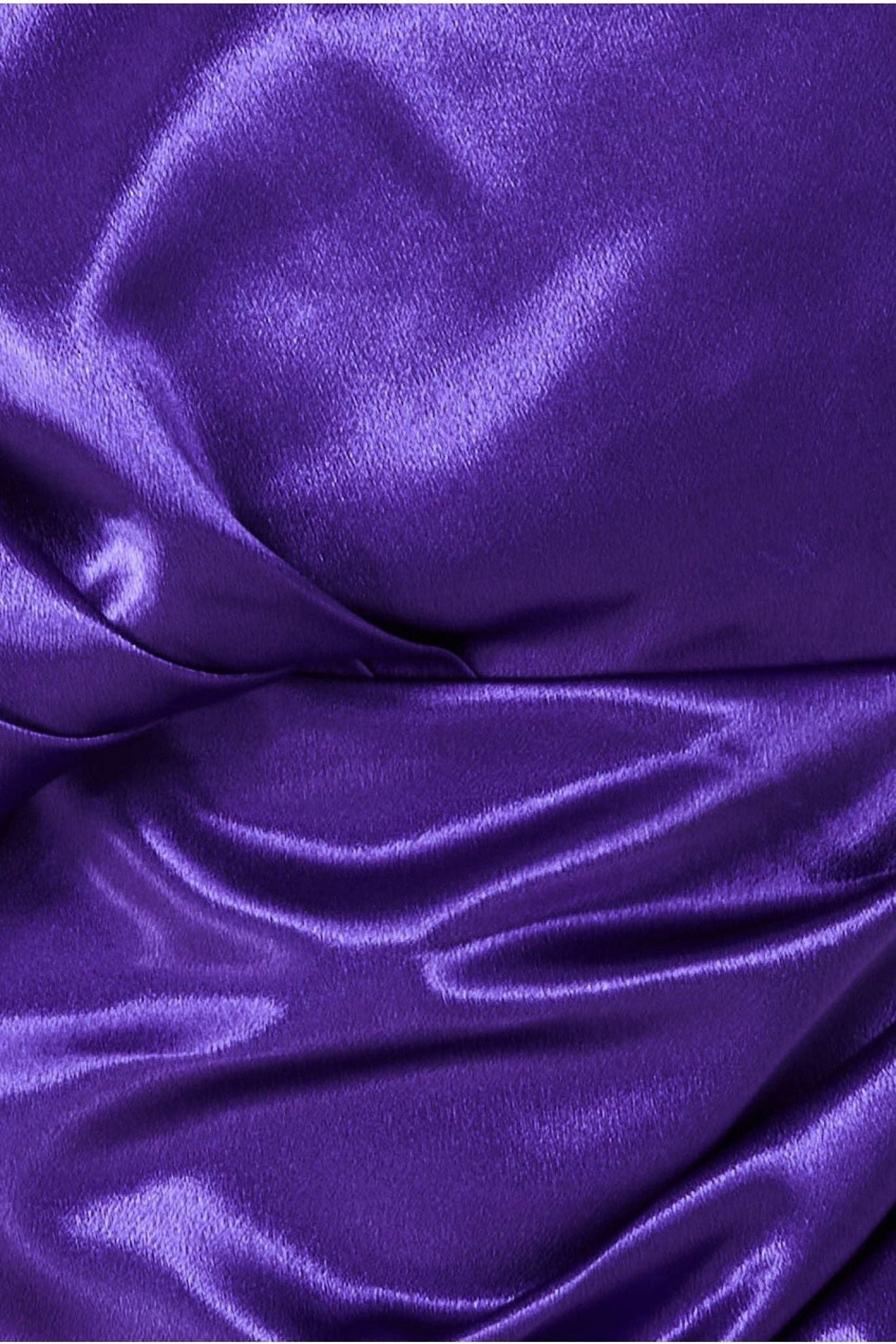 Goddiva Satin Drape Shoulder Wrap Maxi Dress - Purple