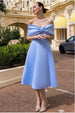 Goddiva Bow Off The Shoulder A Line Midi Dress - Baby Blue