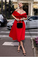 Goddiva Bow Off The Shoulder A Line Midi Dress - Red