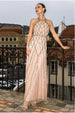 Goddiva Racer Neck Sleeveless Hand Embellished Sequin Maxi Dress - Champagne