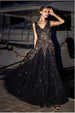 Goddiva Sunray Hand Embellished Sequin A-Line Sleeveless Maxi Dress - Black