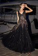Goddiva Sunray Hand Embellished Sequin A-Line Sleeveless Maxi Dress - Black