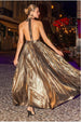 Goddiva Sunrise Foil Halterneck A-Line Maxi Dress - Bronze