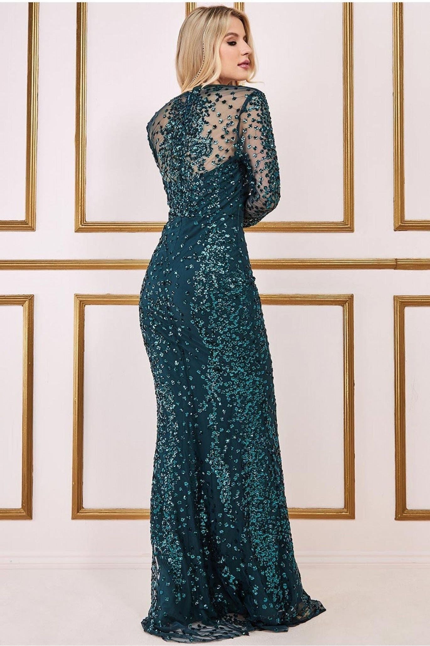 Goddiva Spread On Sequin Maxi Dress - Emerald Green