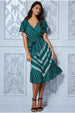 Goddiva Wrap Style Flutter Sleeve Midi Dress - Emerald Green