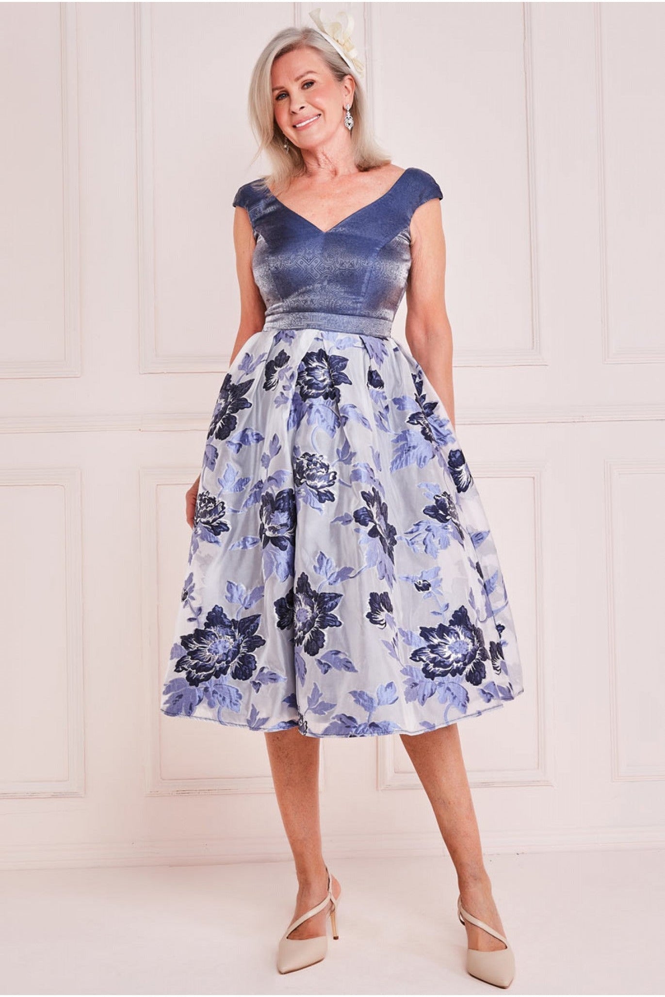 Goddiva Jacquard Bardot Midi -  Blue