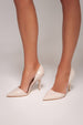 Goddiva Patent Pointed Cut Out Heels - Beige