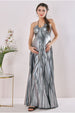 Goddiva Maternity Pleated Foil Tie Back Maxi Silver