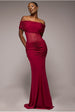 Goddiva Gathered Off The Shoulder Mesh Waist Panel Maxi Dress - Wine