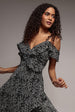 Goddiva Spaghetti Strap Polka Dot Wrap Midi Dress - Black White