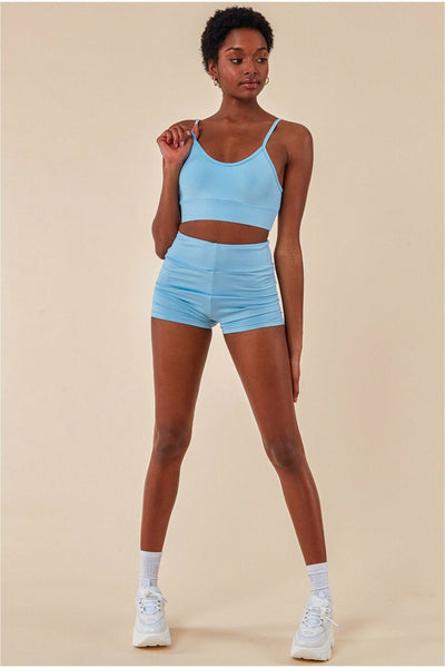 Blue - Cosmochic Cropped Bralette & Cycle Short Set - Blue