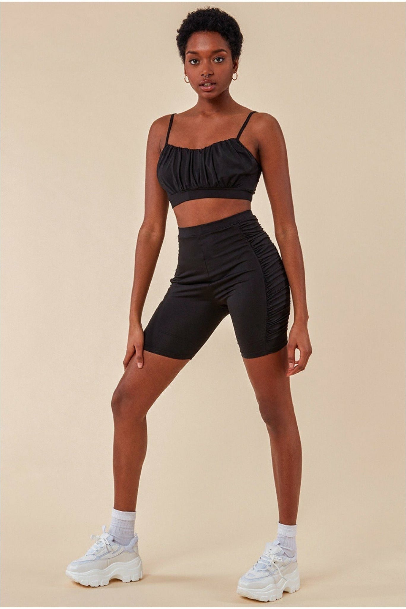 Cosmochic Side Detail Bralette & Cycle Short Set - Black