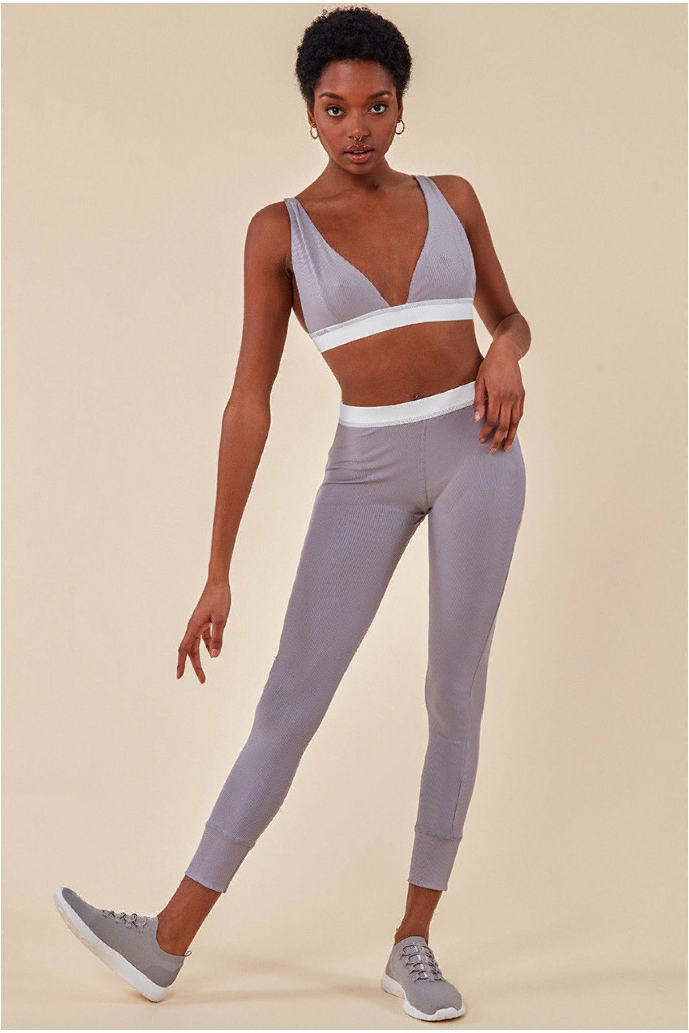 Cosmochic Bralette & Legging Workout Lounge Set - Light Gray