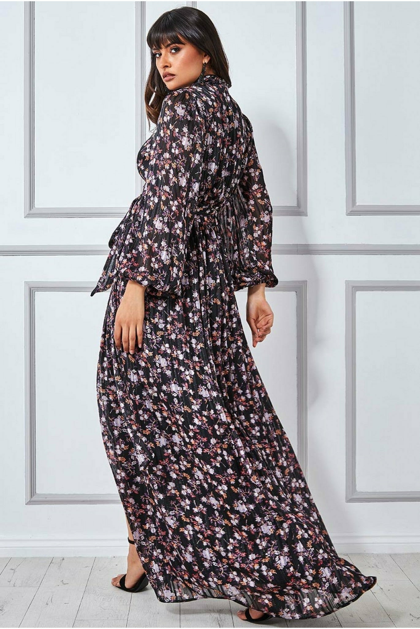 Goddiva Front Split Floral Maxi - Navy Floral