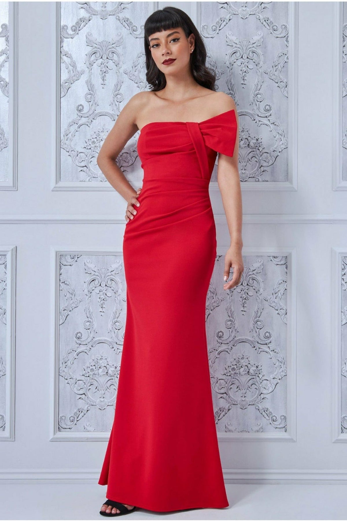 Goddiva Bow Detail Bandeau Maxi - Red