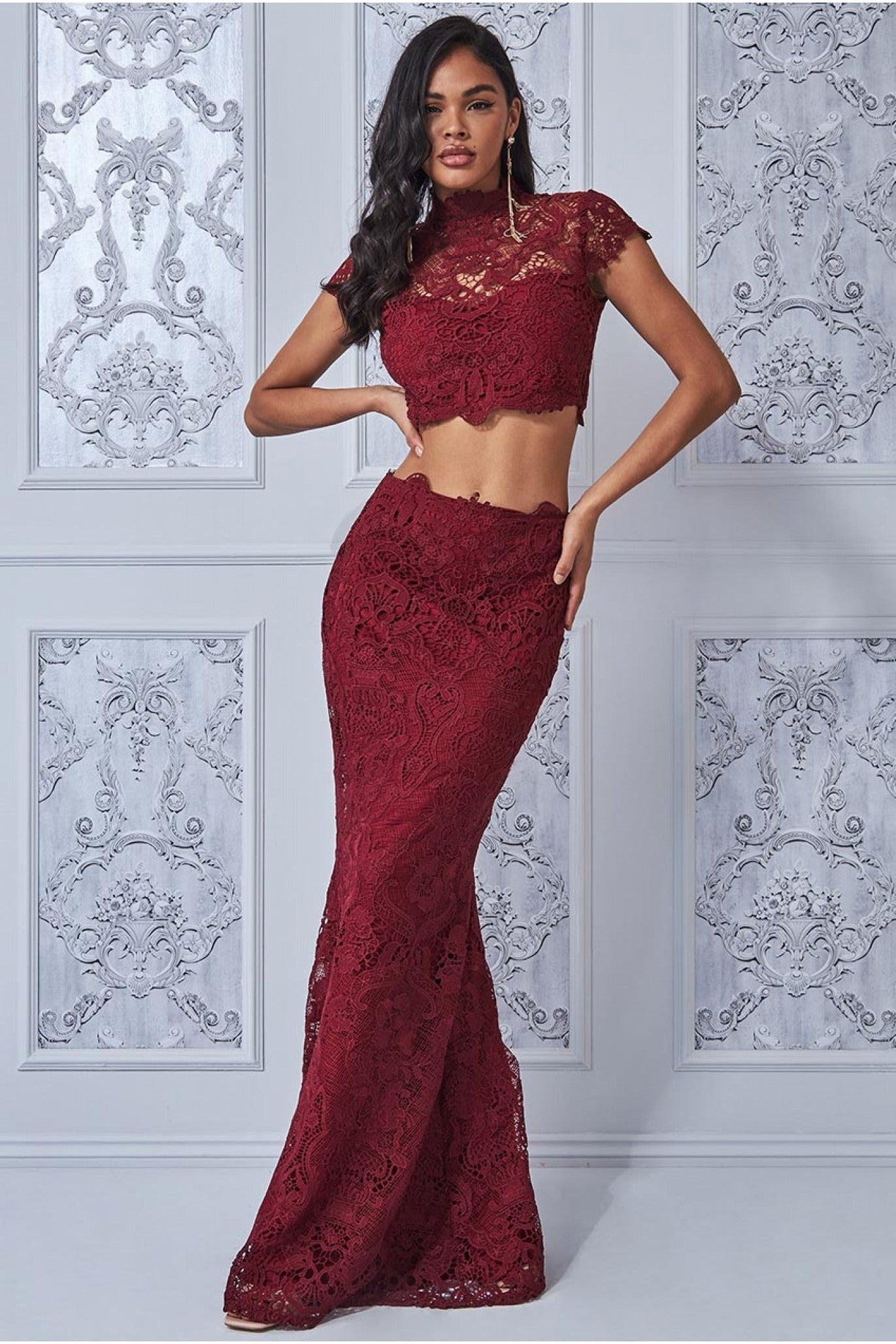 Goddiva Crochet Lace Set - Wine