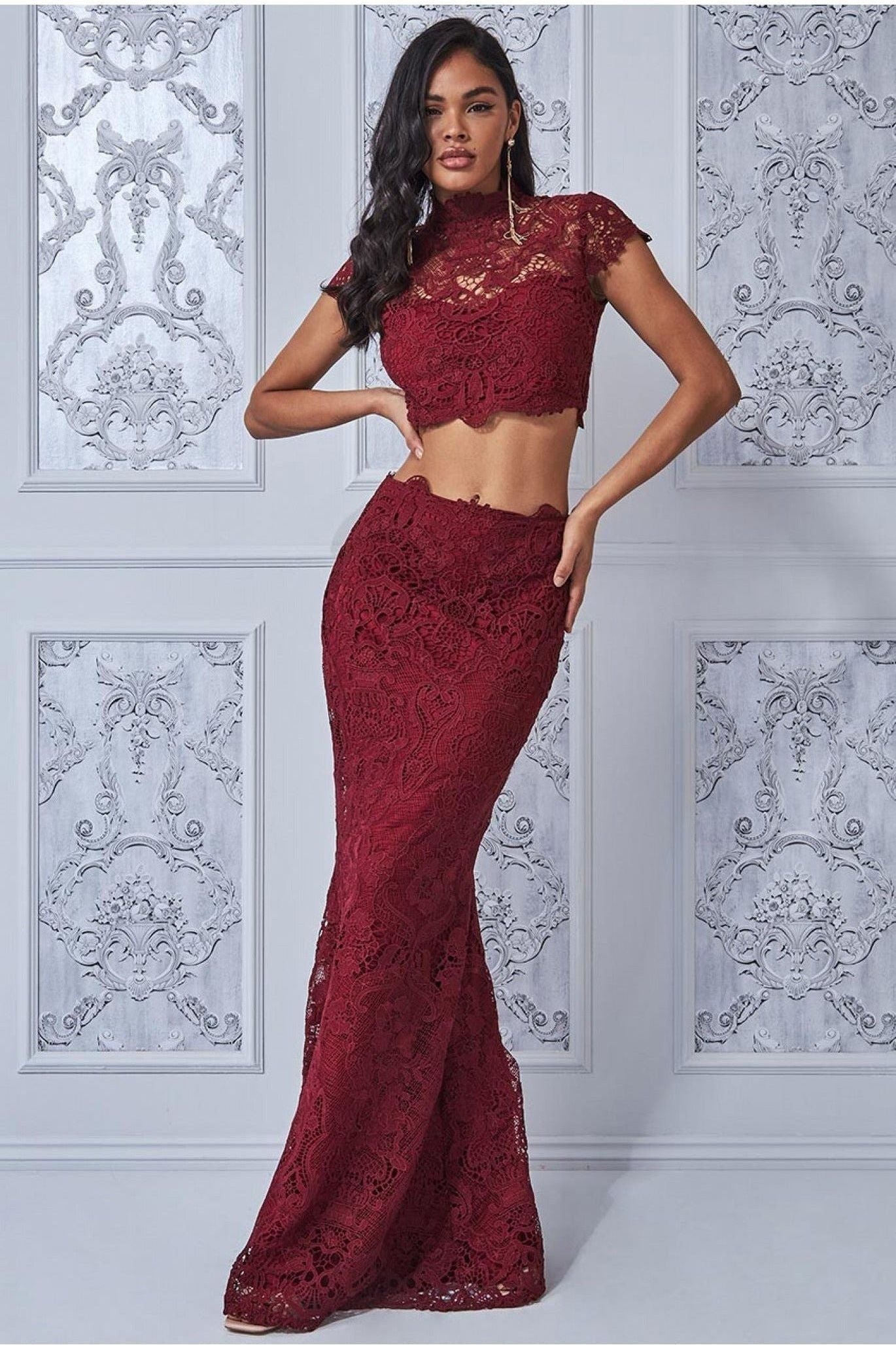 Goddiva Crochet Lace Set - Wine