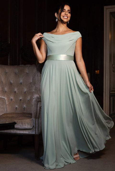 Goddiva Cowl Neck Chiffon Maxi Dress - Sage Green