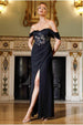 Goddiva Scalloped Lace & Chiffon Winged Corset Bodice Maxi Dress - Black