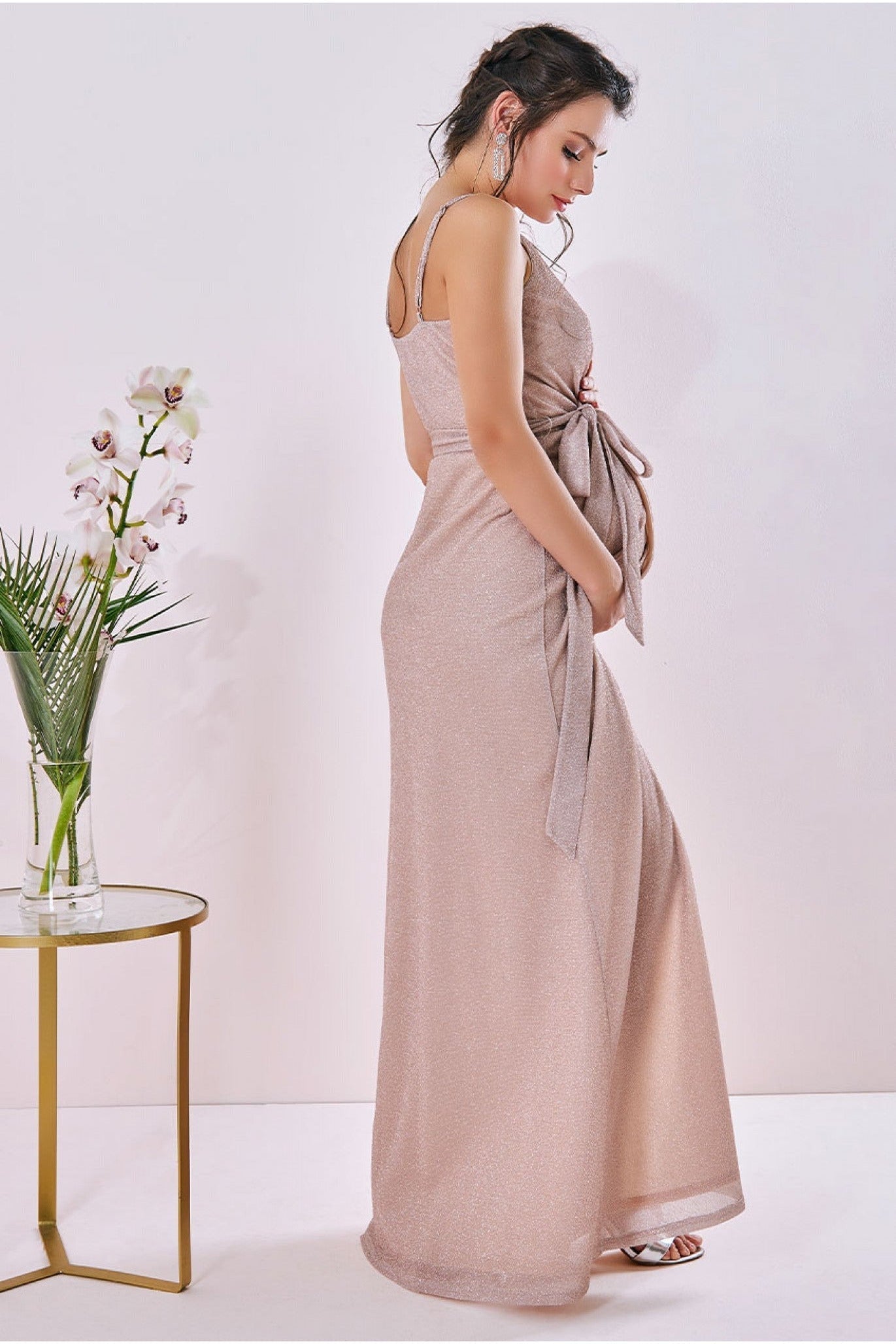 Goddiva Maternity Wrap Spaghetti Strap Maxi - Blush