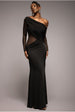 Goddiva Gathered Cowl Asymmetric Mesh And Soft Touch Maxi Dress - Black