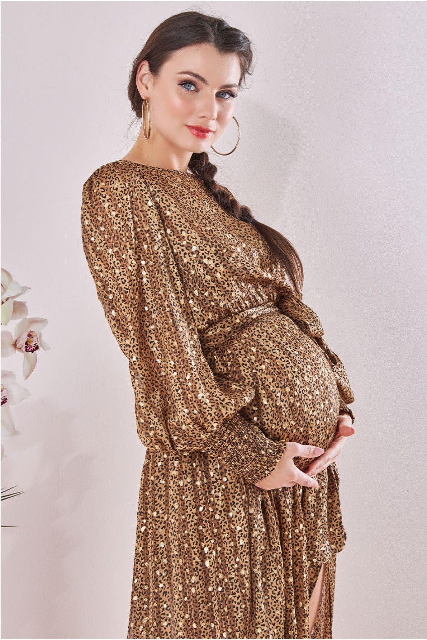 Goddiva Maternity Chiffon Printed Maxi Leopard Al Print