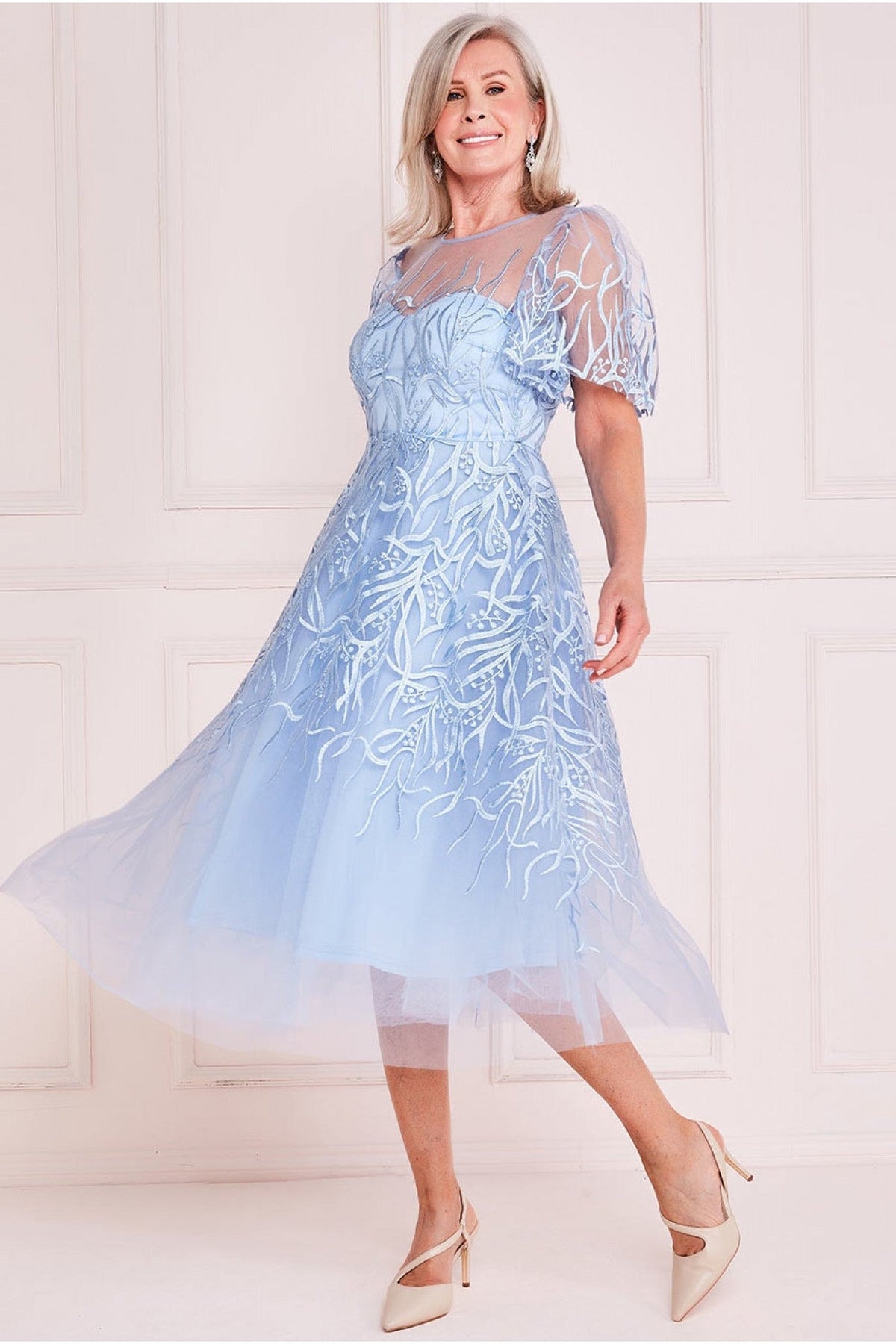 Goddiva Embroidered Bodice A Line Midi - Powder Blue