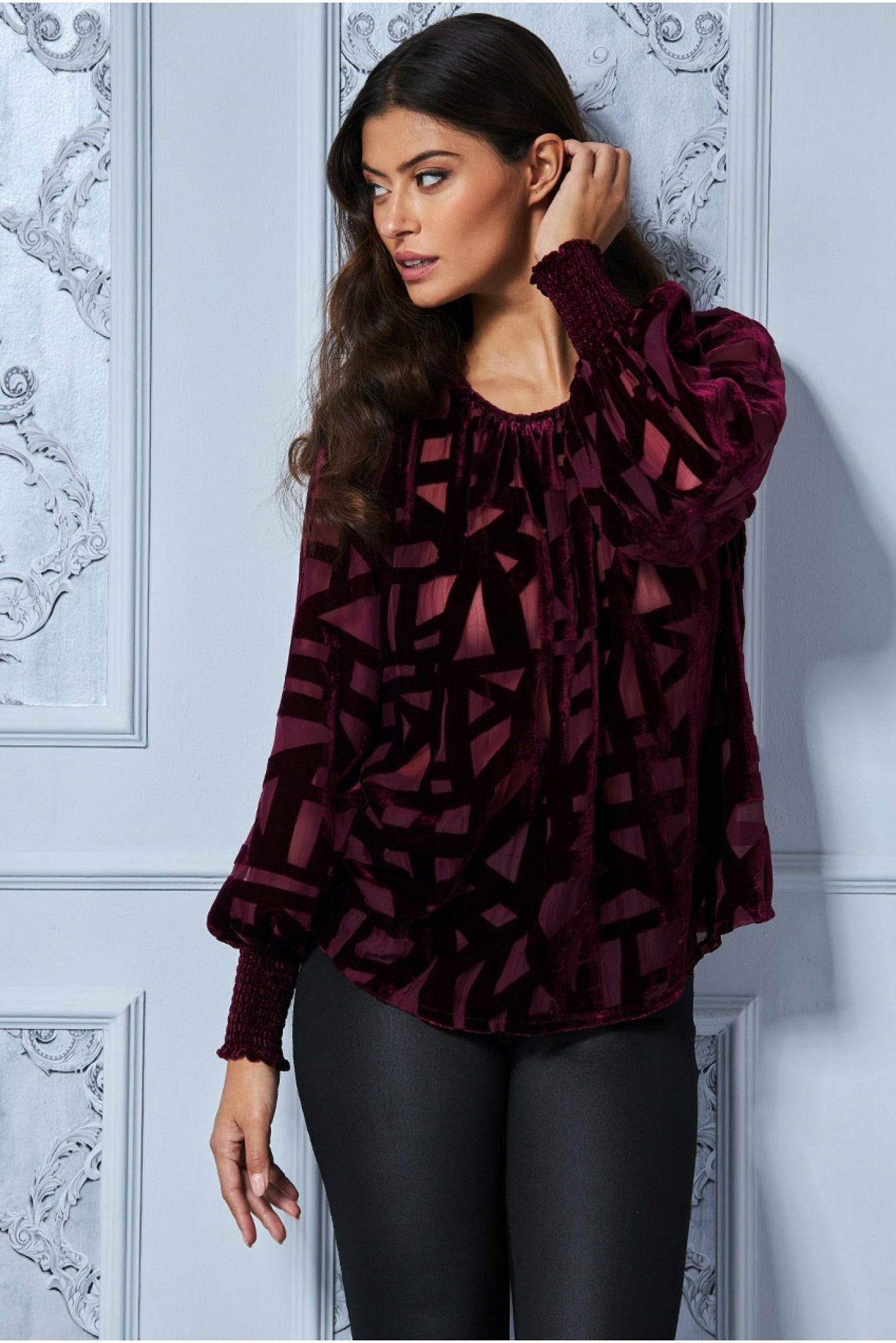 Goddiva Burnout Pattern Top - Wine