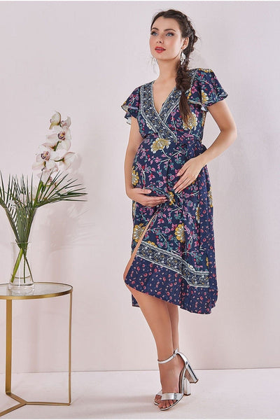NavyPrint - Goddiva Maternity Floral Print Midi Navy Print