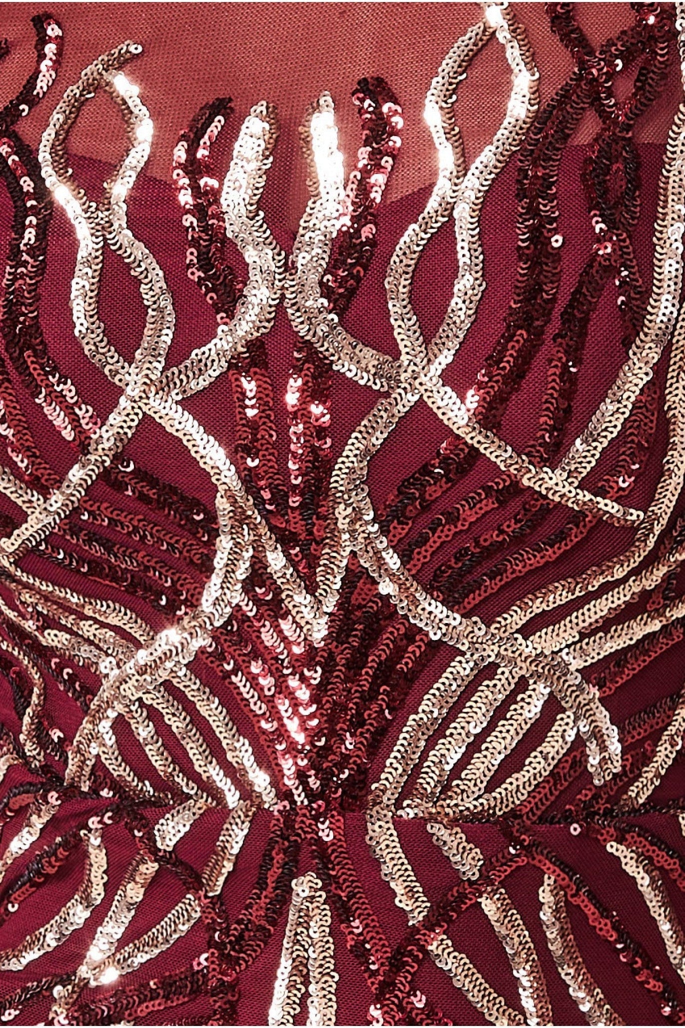 Goddiva Long Sleeve Sequin Flame Maxi Dress - Wine